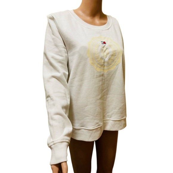 TOMMY HILFIGER PULLOVER GRAPHIC CREW NECK SWEATER REGULAR FIT WOMEN WHITE SIZE M - Picture 4 of 14